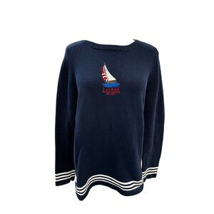 Lauren Ralph Lauren Navy Cotton Nautical Sweater W/ Sailboat Embroidery Womens M